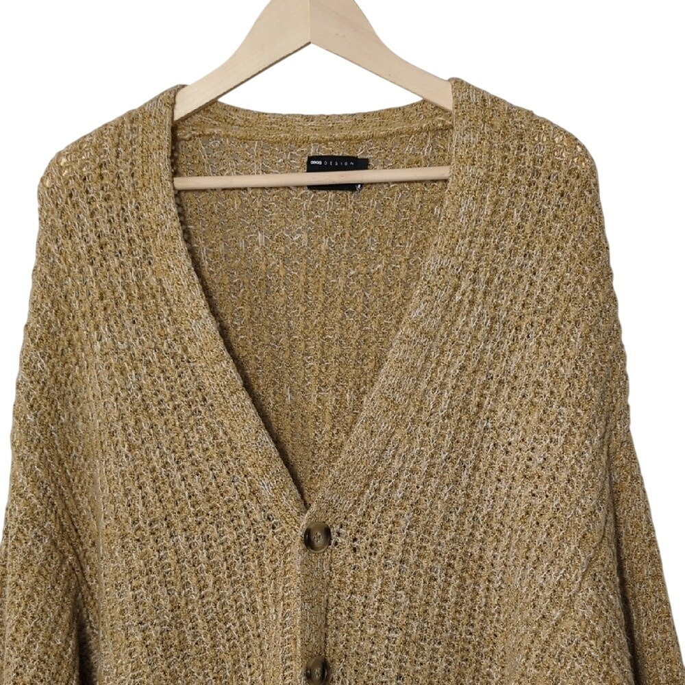 ASOS DESIGN Super Oversized Ribbed Knit Button Cardigan Tan Small Large RUNS BIG - Picture 3 of 13